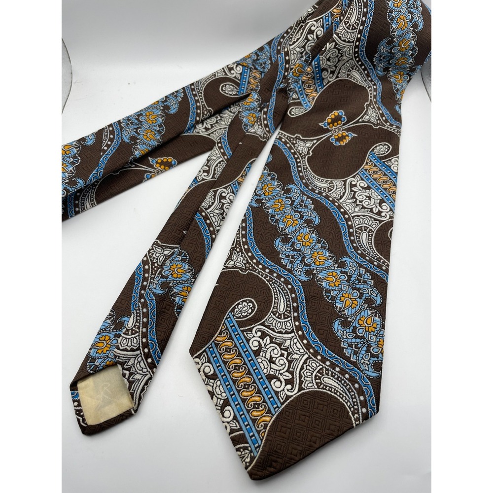 Vintage Don Loper of California Brown Paisley Qiana Nylon Wide Tie 70s 4 Inch